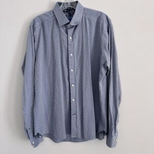 RGB Black Label Mens XL Blue Micro Dot Shirt Floral Trim Cotton